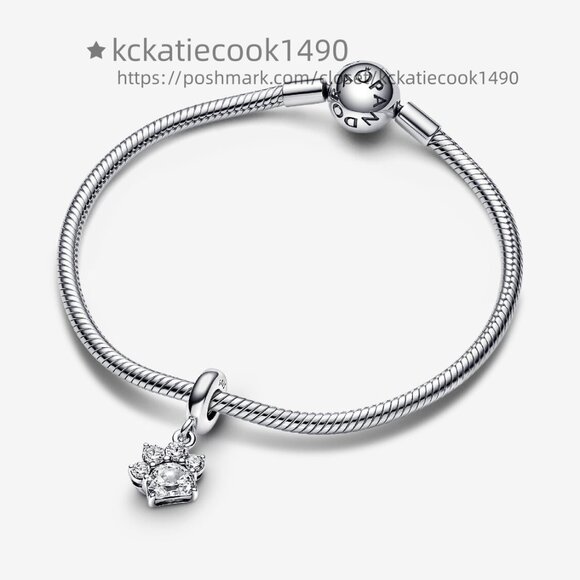 Pandora Sparkling Pet Paw Print Dangle Charm - Picture 3 of 5